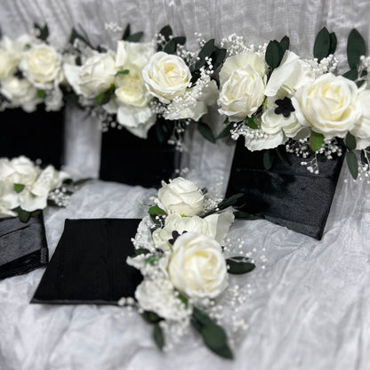 Wedding Pocket Boutonniere White Anemone Baby Breath Groom Boutonnière Square Groomsmen Wedding Ivory Rustic Eucalyptus Artificial Flowers