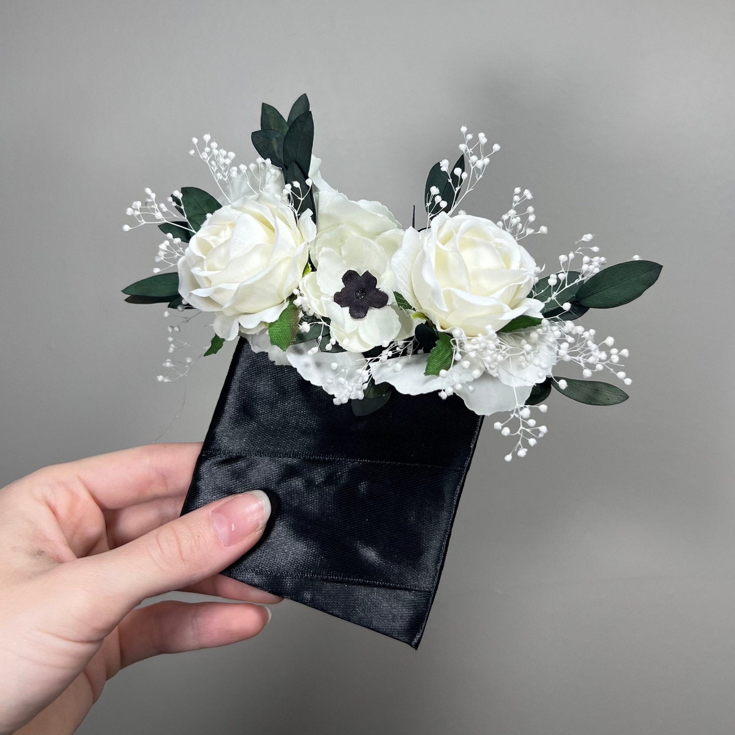 Wedding Pocket Boutonniere White Anemone Baby Breath Groom Boutonnière Square Groomsmen Wedding Ivory Rustic Eucalyptus Artificial Flowers