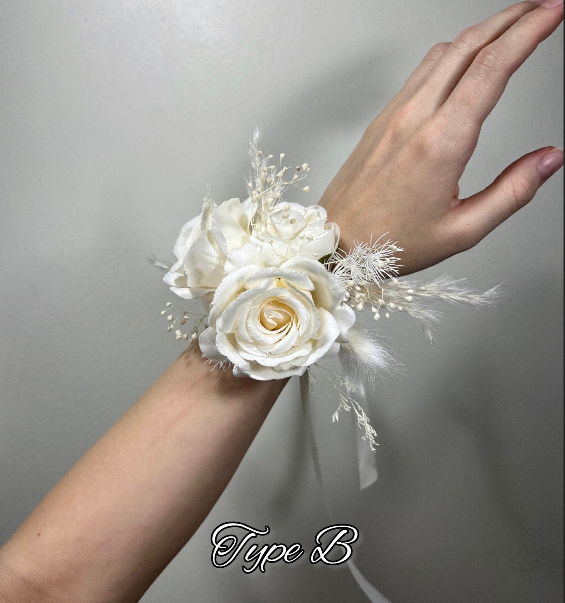 Wedding Corsage White Boho Wedding Wrist Corsage Bridesmaids Decor Corsage Ivory Corsage Prom Artificial Flowers Baby Breath