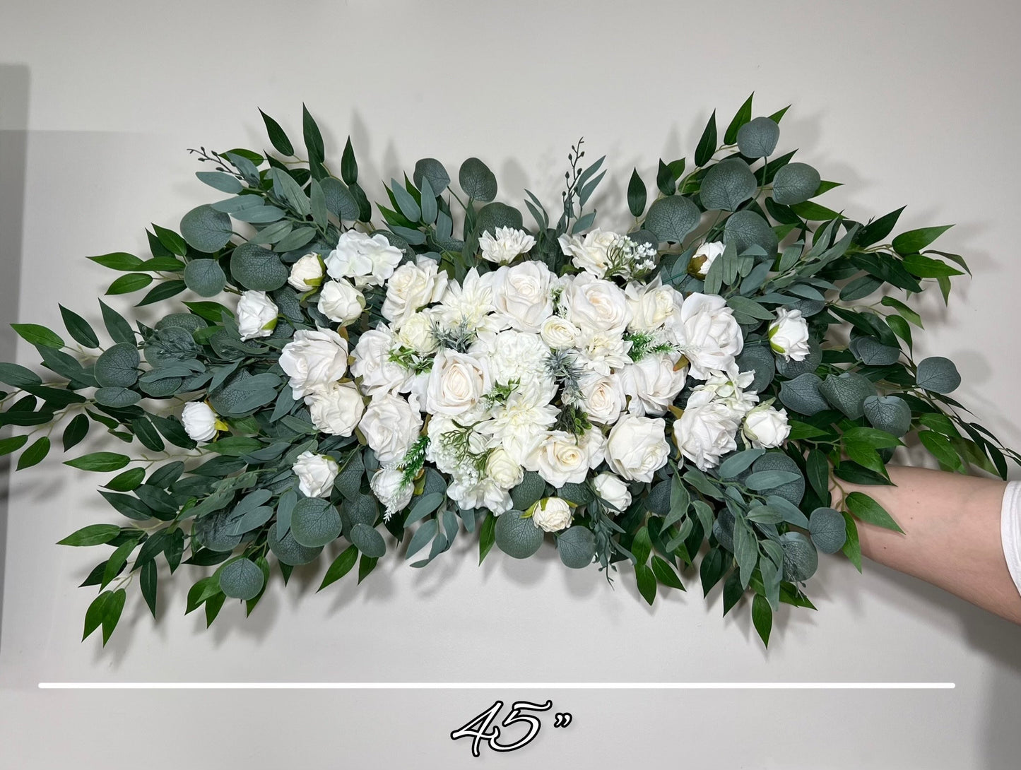 Wedding Corner Arch Arrangement White Corner Arch Arrangement Ivory Decor White Rose Artificial Flower Eucalyptus Sage Swag Arch