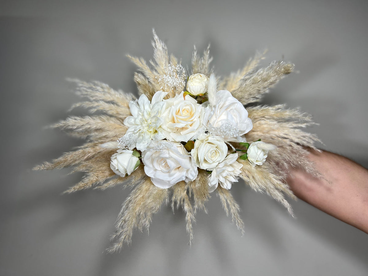 Welcome Sign Flower White Altar Arch Arrangement Boho White Pampas Grass Arch Aisle Arrangement Decor Artificial Flower Welcome Sign White