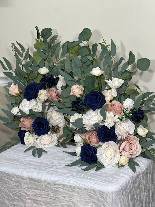 Wedding Aisle Marker Flower Floor Arrangement Barrel Décor Pink White Dusty Rose Navy Blue Ground Arch