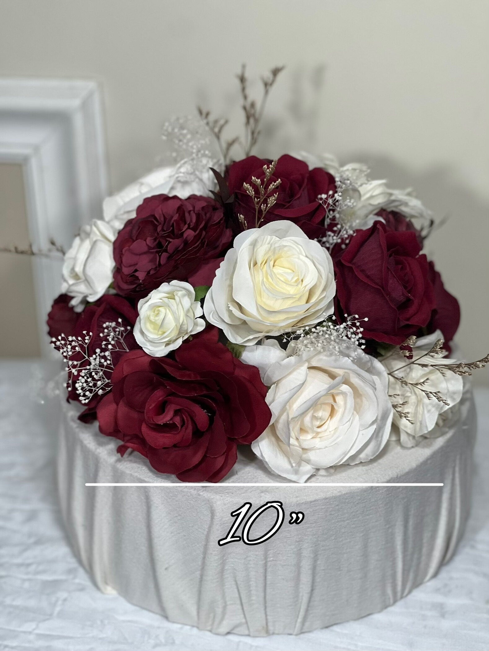 Wedding Cake Decoration Burgundy Topper Decor White Cake Arrangements Wedding Burgundy Ivory Cake Decor Wedding Artificial Flowers Topper