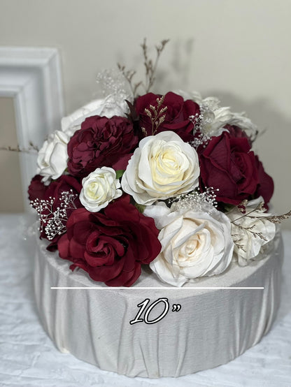 Wedding Cake Decoration Burgundy Topper Decor White Cake Arrangements Wedding Burgundy Ivory Cake Decor Wedding Artificial Flowers Topper
