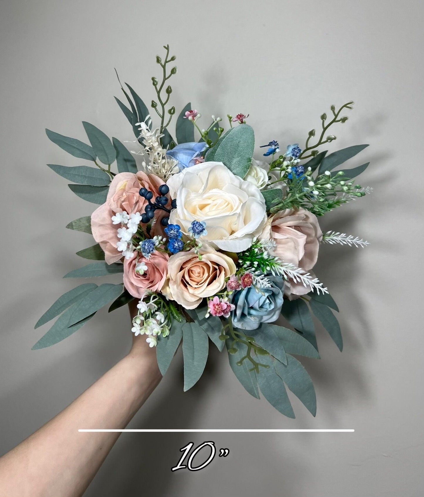 Wedding Bouquet Dusty Blue Bridal Rustic Wedding White Bouquet Wild Flower Dusty Rose Light Blue Sky Eucalyptus Flower Ivory Pink Blue