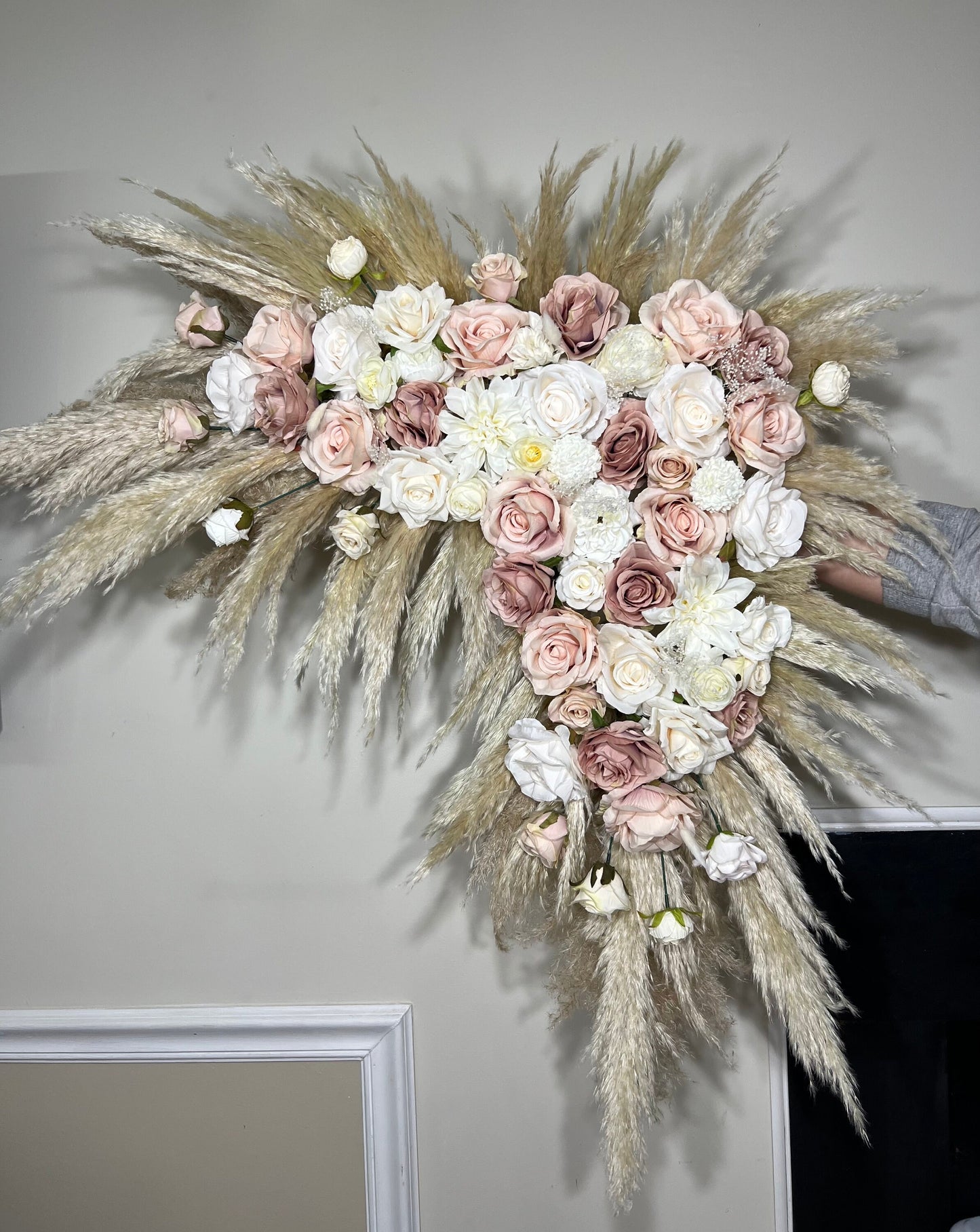 Wedding Arch Arrangement Dusty Rose White Pampas Grass Corner Arch Arrangement Ivory Dusty Rose Corner Arch Pink Artificial Flowers