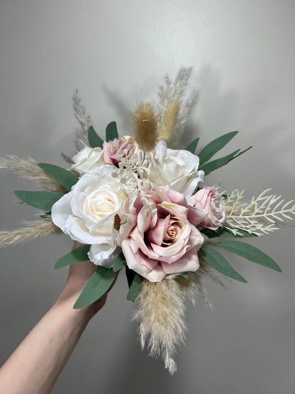 Wedding Dusty Rose Bouquet Bridal White Boho Dusty Rose Bouquet Pampas Grass Bridesmaids Bouquet Pink Greenery Ivory Mauve Artificial