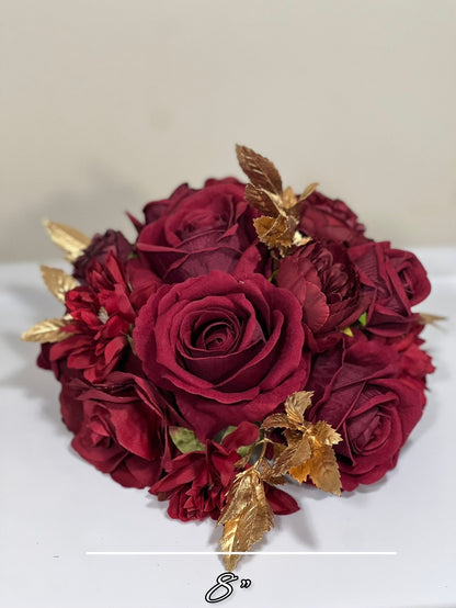 Burgundy Cake Decor Wedding Gold Wine Red Cake Flowers Artificial Burgundy Cake Arrangements Gold Maroon Cake Flower Topper Silk Flower