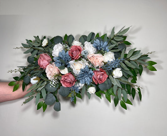 Wedding White Arch Arrangement Mauve Dusty Blue Arch Pink Ivory Aisle Arrangement Dusty Blue Arch Arrangement Artificial Flower