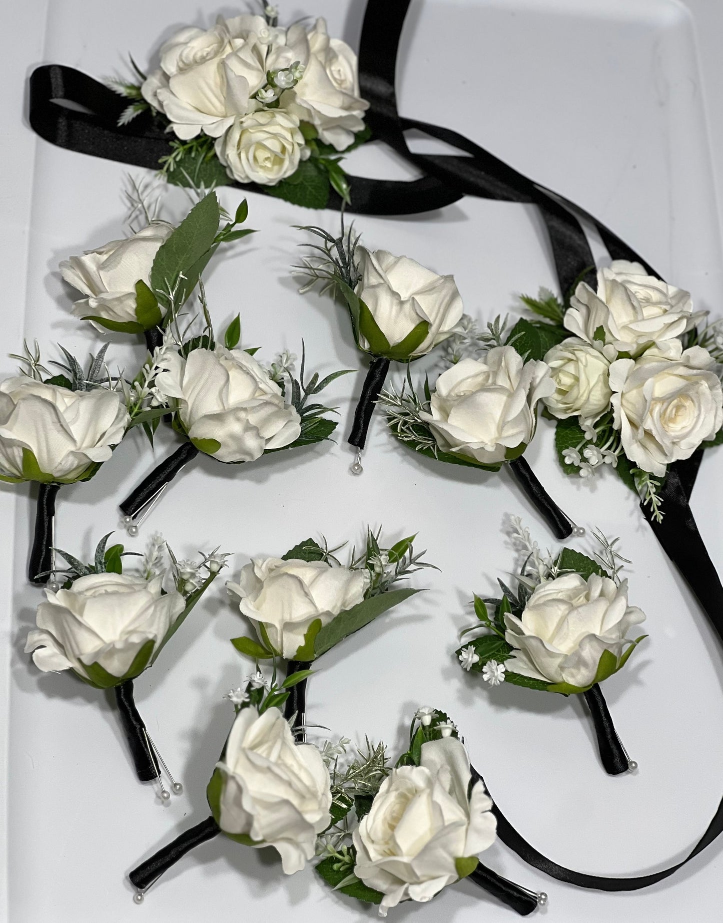Wedding Boutonniere White Groom Wedding Groomsmen Boutonnière Ivory Artificial Flowers Eucalyptus White Rose Classic Boutonniere