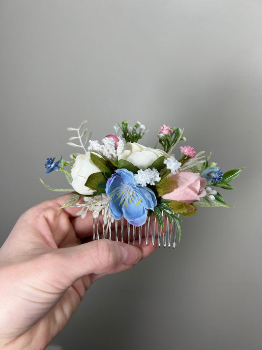 Flower Hair Comb Wedding White Head Piece Hair Comb Pink Bridal Wedding Blue Hair Accessories Dusty Rose Hair Comb Artificial Flower