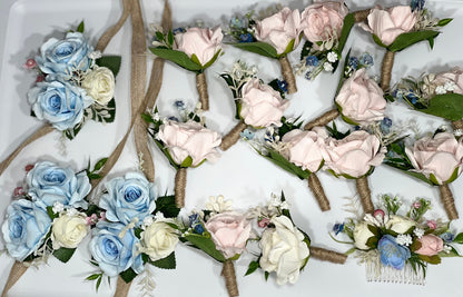 Wedding Bouquet Dusty Blue Bridal Rustic Wedding White Bouquet Wild Flower Dusty Rose Light Blue Sky Eucalyptus Flower Ivory Pink Blue