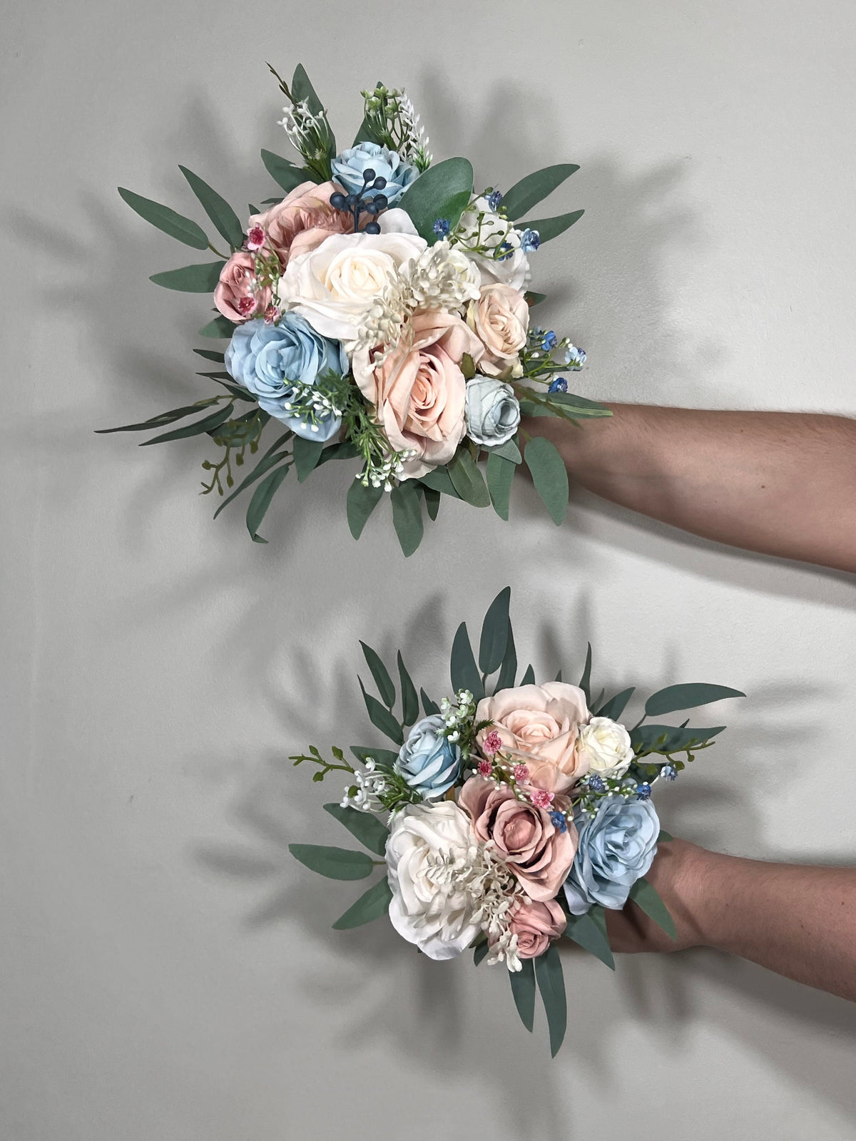 Wedding Bouquet Dusty Blue Bridal Rustic Wedding White Bouquet Wild Flower Dusty Rose Light Blue Sky Eucalyptus Flower Ivory Pink Blue