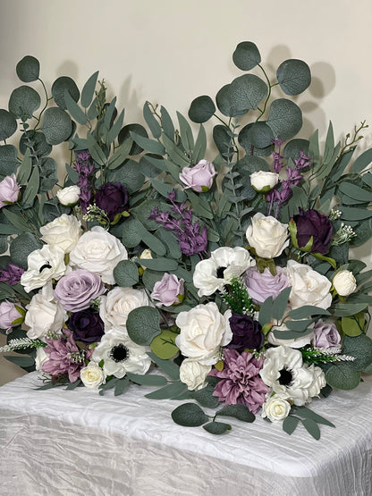 Wedding Aisle Marker Flower Floor Arrangement Whiskey Barrel Décor White Purple Ground Arch Lilac Plum Ivory Anemone
