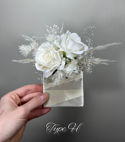 White Pocket Square Boutonniere, Artificial Wedding Flowers, Greenery Groom Pocket Boutonniere, Ivory Groomsmen Floral Accessory DUP Reddit
