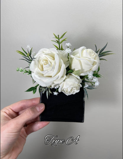 White Pocket Boutonniere Wedding Groom Boutonnière Ivory Square Groomsmen Pocket Boutonniere Baby Breath Eucalyptus Ivory Artificial Flowers