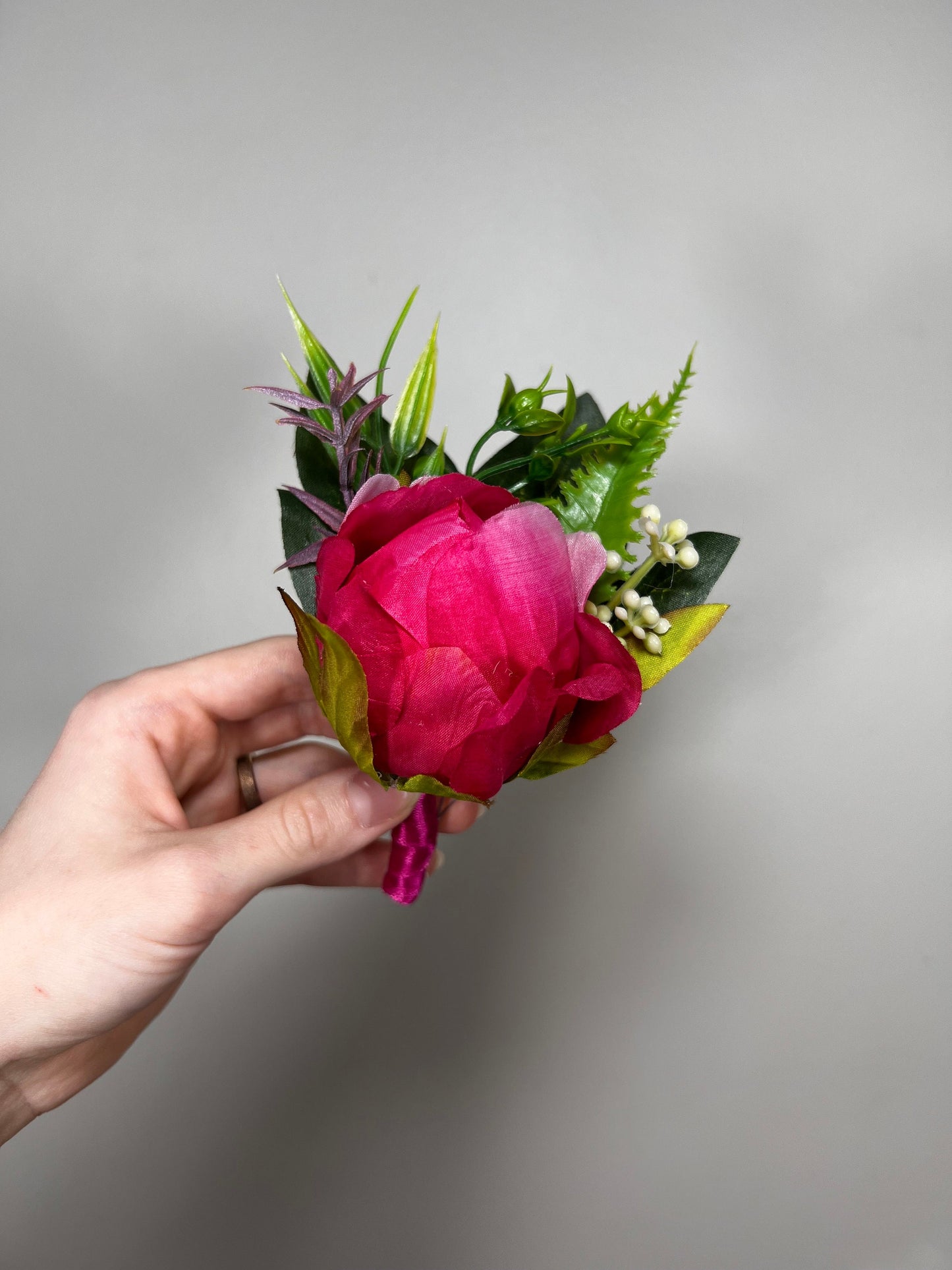 Wedding Fuchsia Bouquet Bridal Viva Magenta Bridesmaids Bouquet Hot Pink Deep Pink Orchid Protea Pink Bouquet White Artificial Flower