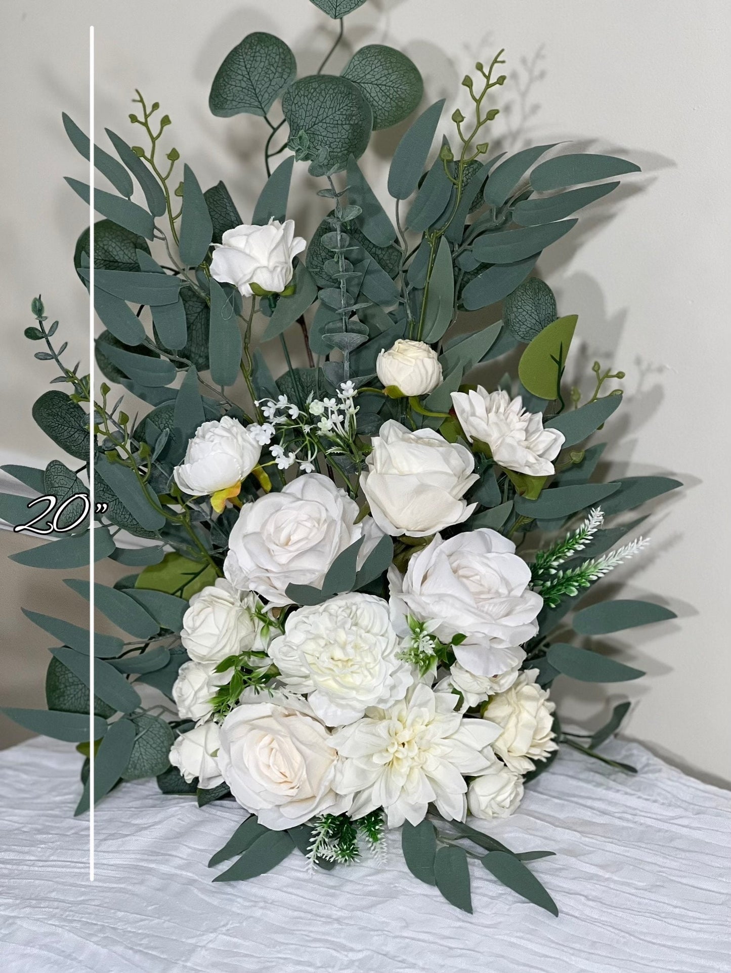 Wedding Aisle Marker Flower Floor Arrangement Whiskey Barrel Décor White Ground Arch IvoryDusty Rose Floor Eucalyptus