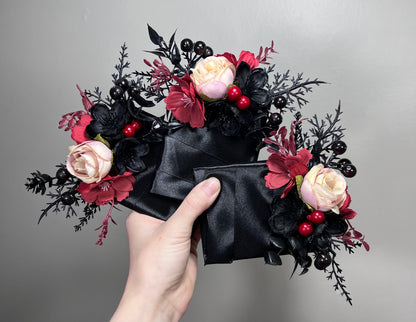 Black Burgundy Pocket Boutonniere Wedding Black Gold Burgundy Square Boutonniere Groom Burgundy Black Gold Pocket Boutonniere Groomsmen