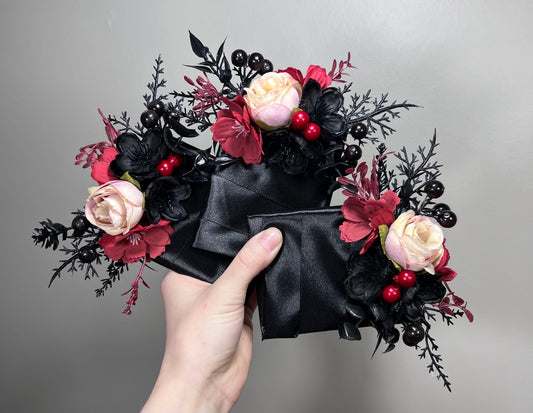Black Burgundy Pocket Boutonniere Wedding Black Gold Burgundy Square Boutonniere Groom Burgundy Black Gold Pocket Boutonniere Groomsmen
