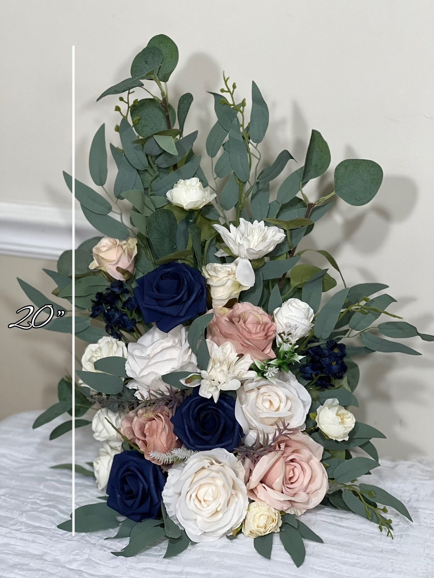 Wedding Aisle Marker Flower Floor Arrangement Barrel Décor Pink White Dusty Rose Navy Blue Ground Arch