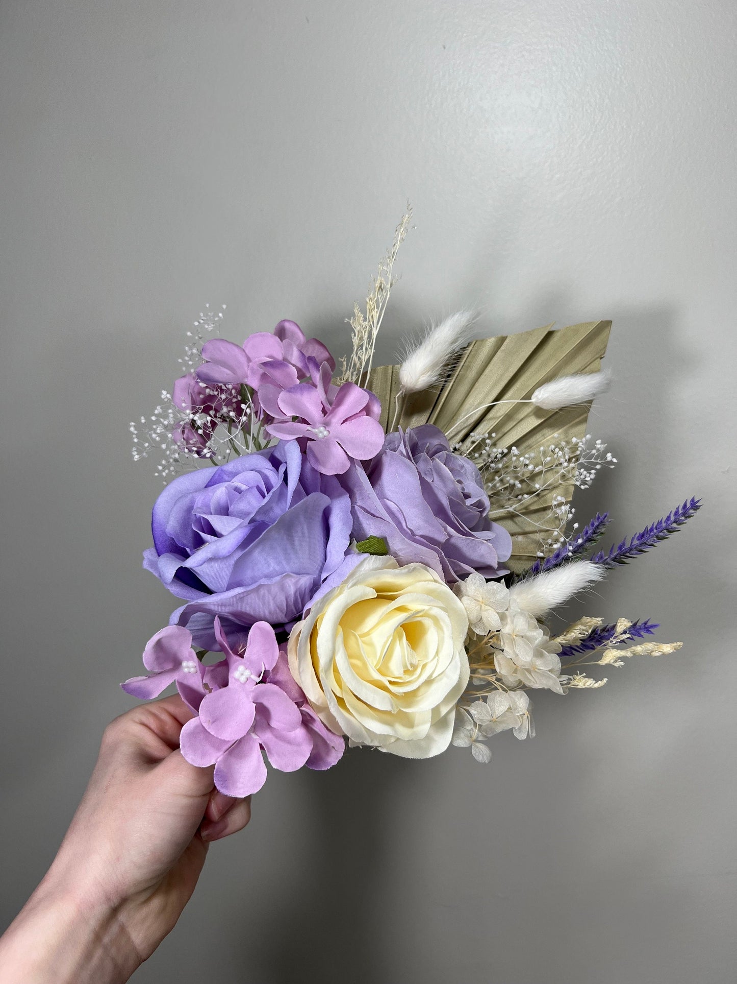 Cake Topper White Wedding Decor Purple Boho Cake Arrangements Lilac Wedding Palm Leave Pink Cake Decoration White Artificial Flowers