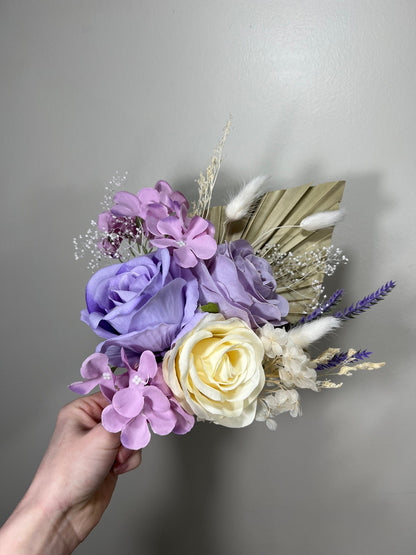 Cake Topper White Wedding Decor Purple Boho Cake Arrangements Lilac Wedding Palm Leave Pink Cake Decoration White Artificial Flowers