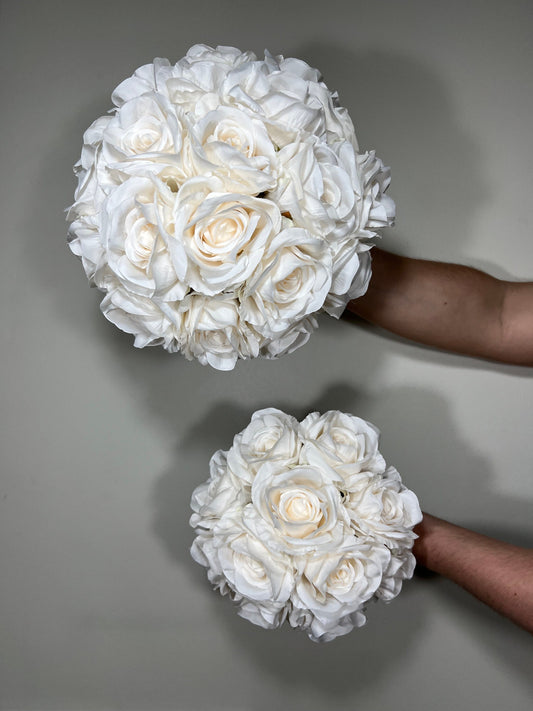Wedding Bouquet White Bridal Wedding Ivory Classic Rose Bridesmaids Decor Handmade Artificial Faux Flower White Bouquet Rose Decoration