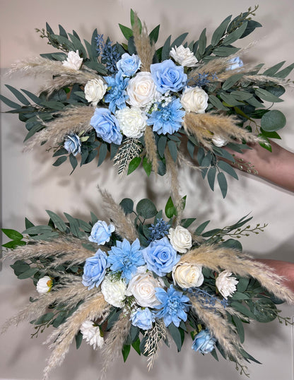 Wedding Arch Arrangement Dusty Baby Blue Rustic White Blue Arch Aisle Arrangement White Arbor Decor Wall Eucalyptus Winter Pampas Grass