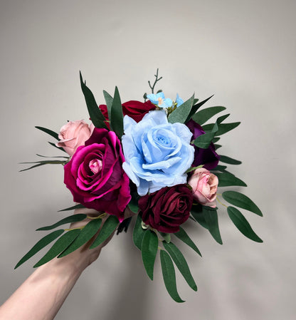 Wedding Bouquet Jewel Tone Red Bridal Wedding Dusty Rose Bridesmaids Bouquet Pink Blue Purple Dark Greenery Purple Burgundy