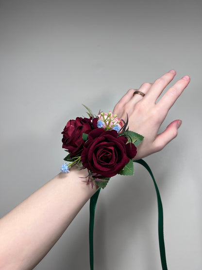 Wedding Bouquet Jewel Tone Red Bridal Wedding Dusty Rose Bridesmaids Bouquet Pink Blue Purple Dark Greenery Purple Burgundy