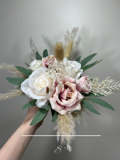 Wedding Dusty Rose Bouquet Bridal White Boho Dusty Rose Bouquet Pampas Grass Bridesmaids Bouquet Pink Greenery Ivory Mauve Artificial