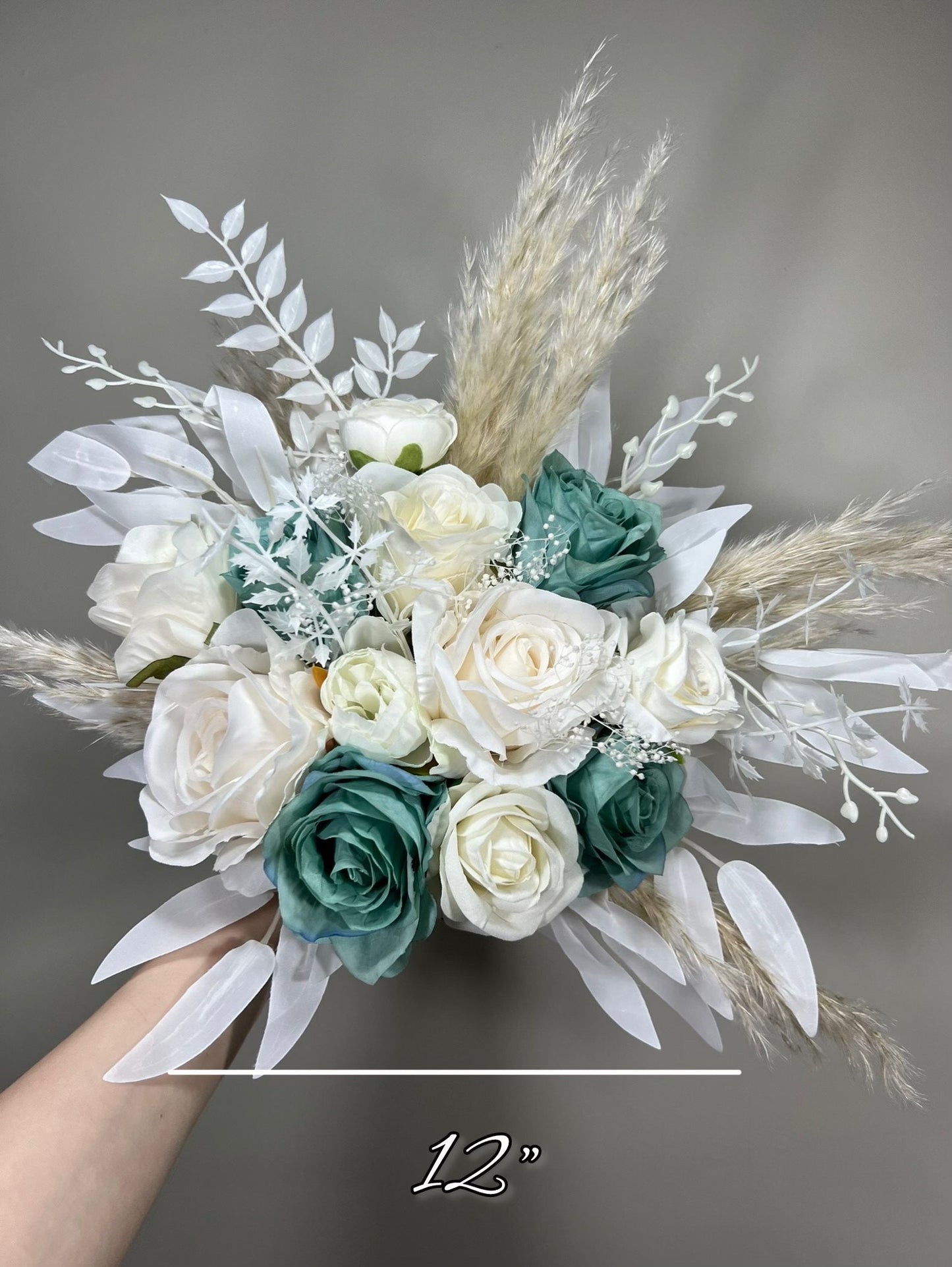 Wedding Teal Bouquet White Boho Bridal Ivory Wedding Teal Bouquet Blue Pampas Grass White Decor Bunny Tails Artificial Flower