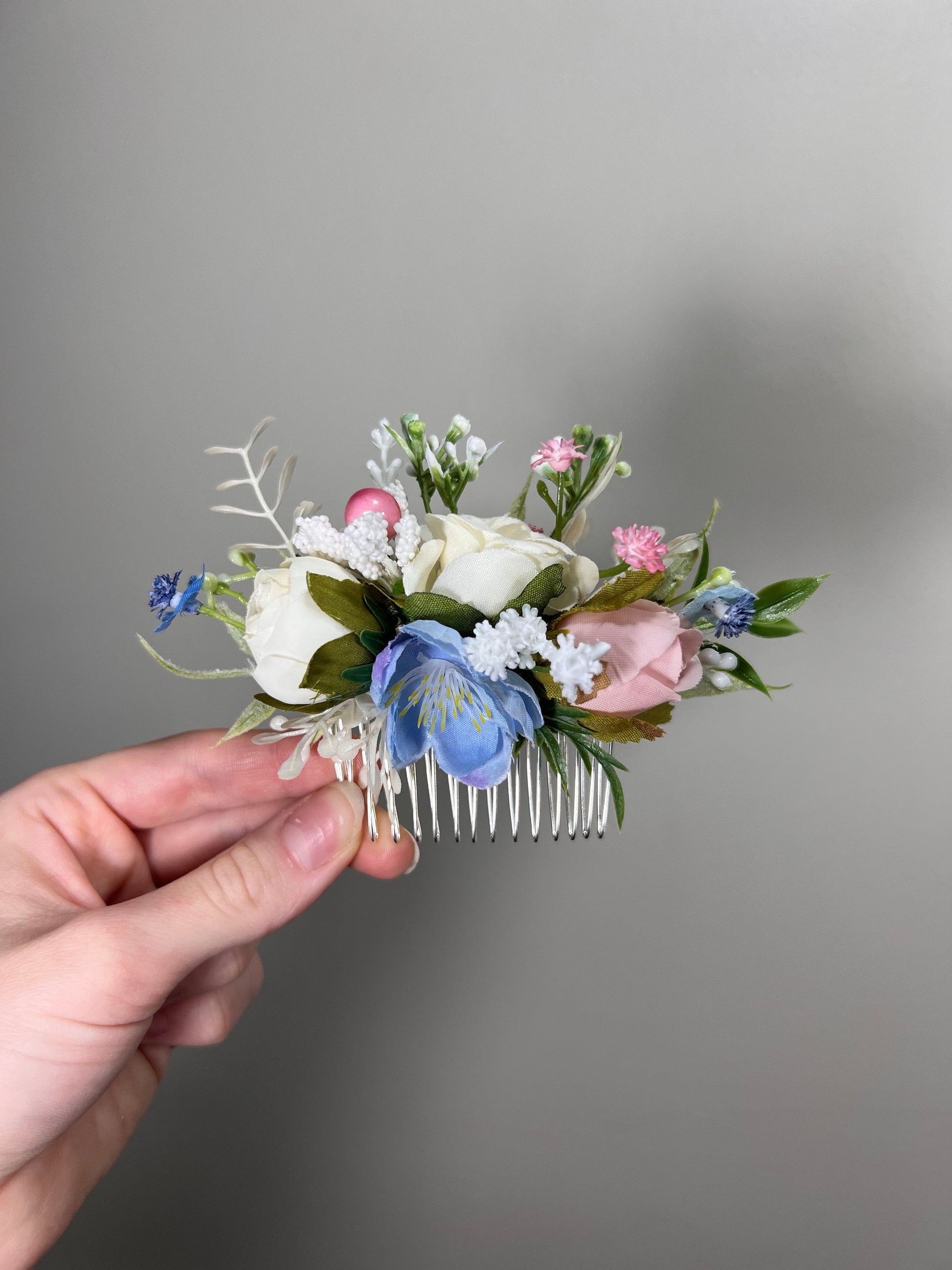 Flower Hair Comb Wedding White Head Piece Hair Comb Pink Bridal Wedding Blue Hair Accessories Dusty Rose Hair Comb Artificial Flower