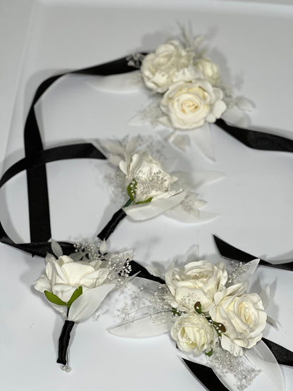 Wedding Corsage White Groom Wedding Groomsmen Boutonnière Ivory Artificial Flowers White Rose Classic Corsage White