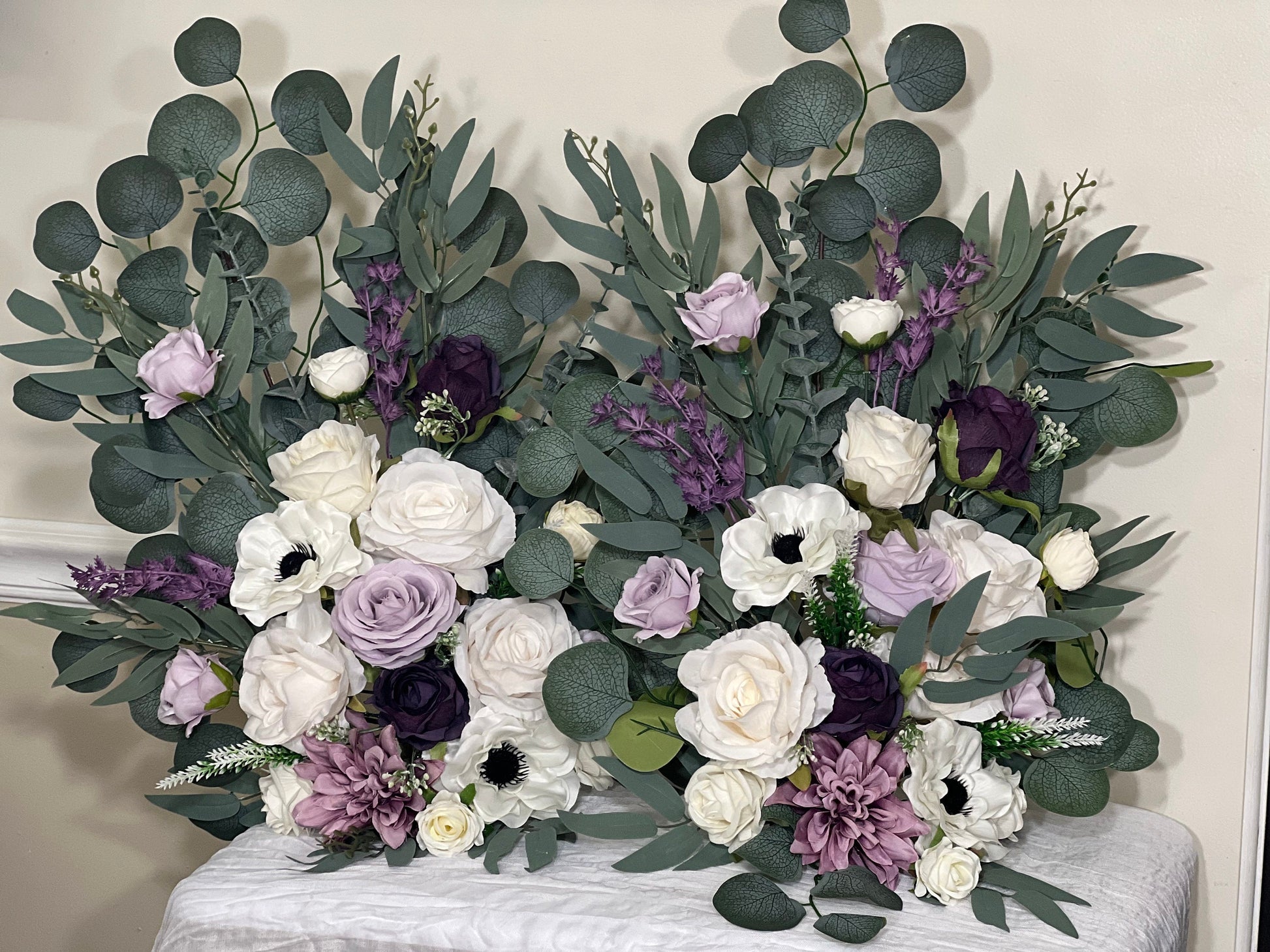 Wedding Aisle Marker Flower Floor Arrangement Whiskey Barrel Décor White Purple Ground Arch Lilac Plum Ivory Anemone