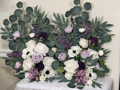 Wedding Aisle Marker Flower Floor Arrangement Whiskey Barrel Décor White Purple Ground Arch Lilac Plum Ivory Anemone