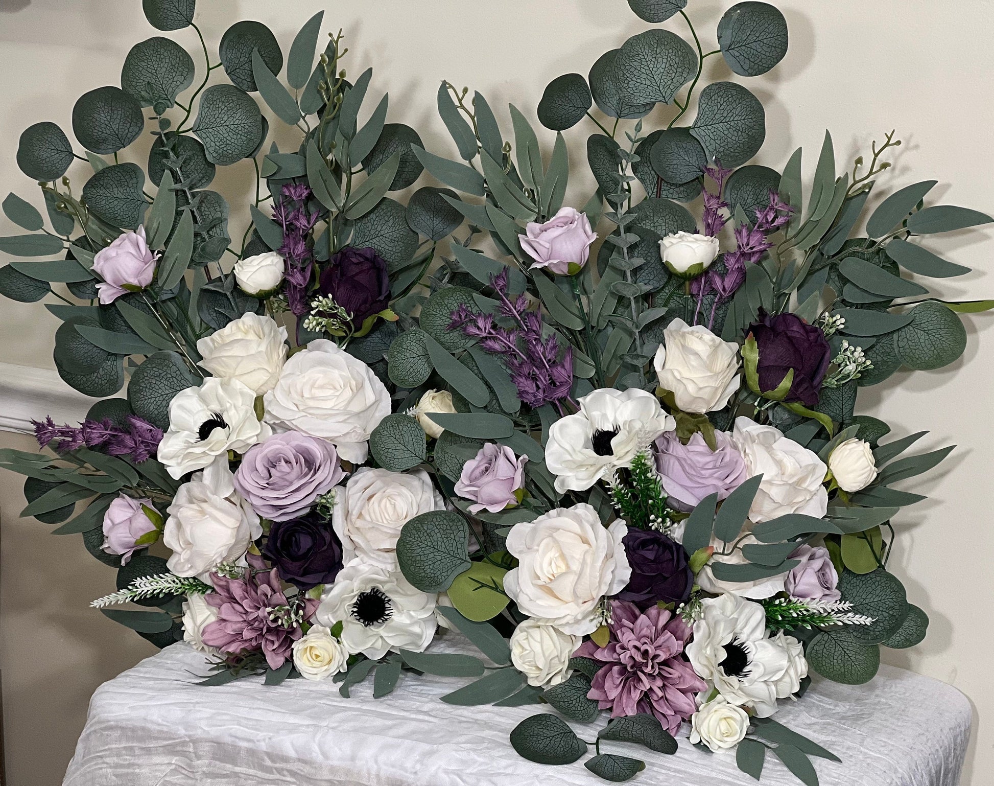 Wedding Aisle Marker Flower Floor Arrangement Whiskey Barrel Décor White Purple Ground Arch Lilac Plum Ivory Anemone