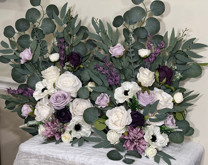 Wedding Aisle Marker Flower Floor Arrangement Whiskey Barrel Décor White Purple Ground Arch Lilac Plum Ivory Anemone