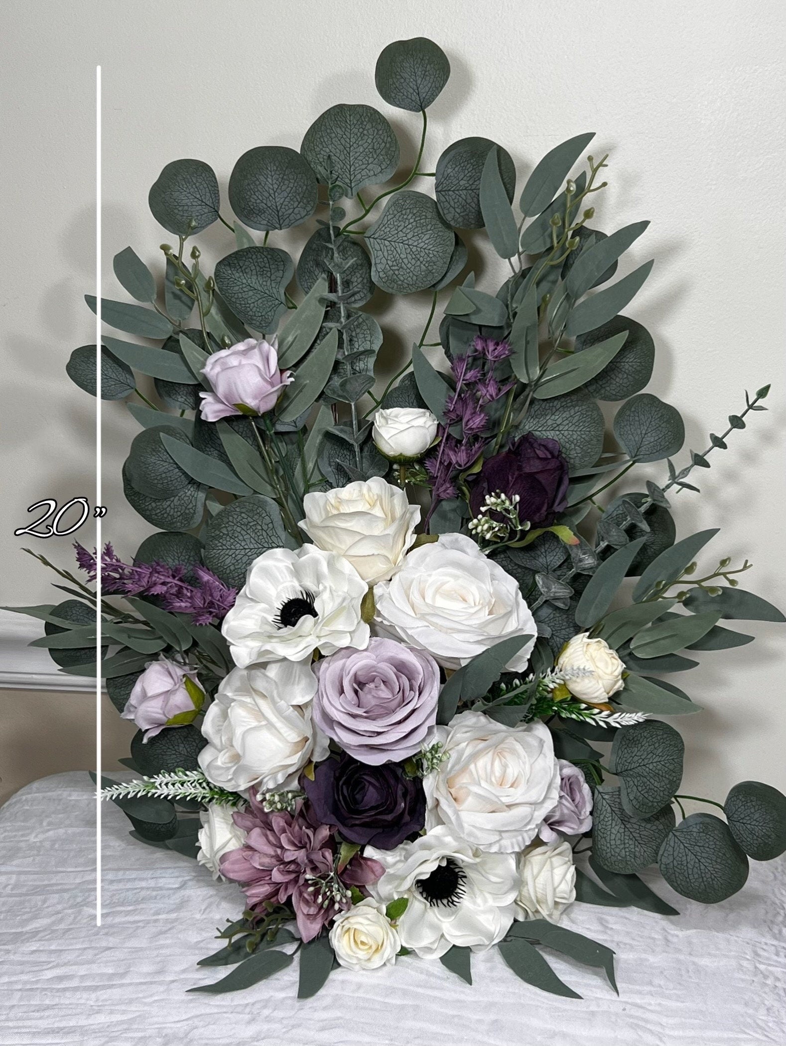 Wedding Aisle Marker Flower Floor Arrangement Whiskey Barrel Décor White Purple Ground Arch Lilac Plum Ivory Anemone