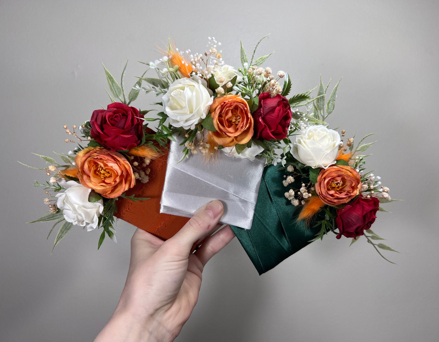 Burnt Orange Pocket Boutonniere, Fall Wedding Flowers, Burgundy Groom Pocket Square, Dark Red Terracotta Rose Groomsmen Boutonniere DUP
