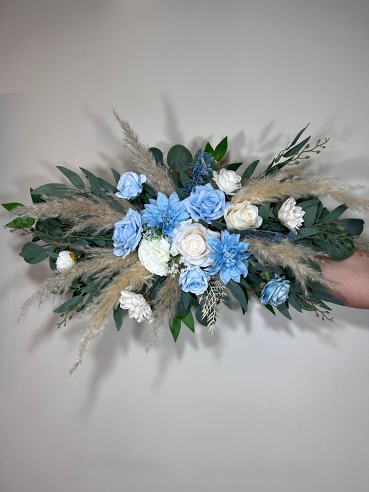 Wedding Arch Arrangement Dusty Baby Blue Rustic White Blue Arch Aisle Arrangement White Arbor Decor Wall Eucalyptus Winter Pampas Grass
