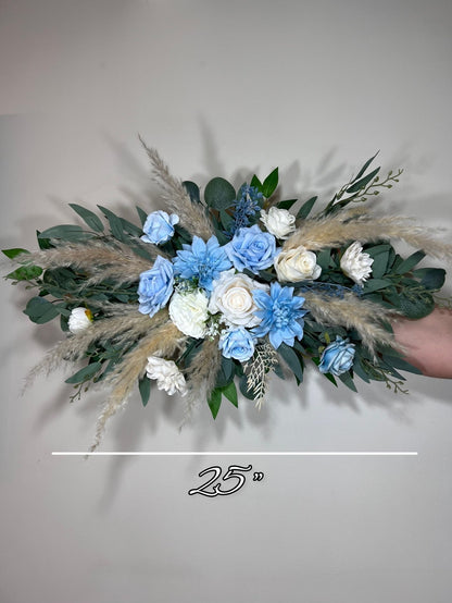 Wedding Arch Arrangement Dusty Baby Blue Rustic White Blue Arch Aisle Arrangement White Arbor Decor Wall Eucalyptus Winter Pampas Grass
