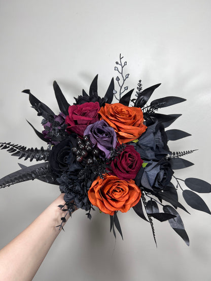 Wedding Bouquet Black Burgundy Bridal Wedding Gothic Gold Halloween Bouquet Black Decor Burgundy Handmade Artificial Flower Bridesmaids