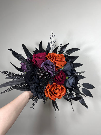 Wedding Bouquet Black Burgundy Bridal Wedding Gothic Gold Halloween Bouquet Black Decor Burgundy Handmade Artificial Flower Bridesmaids