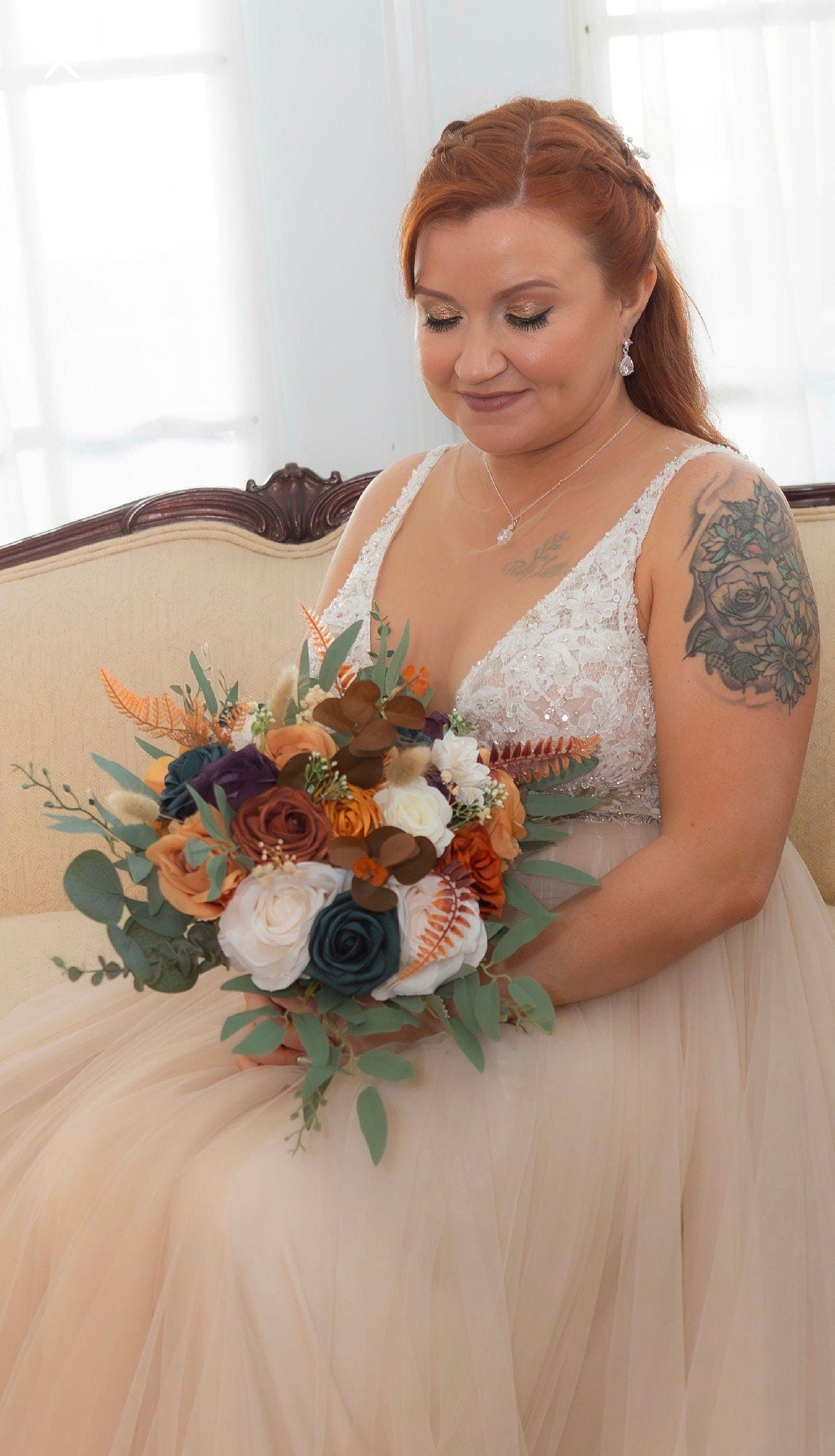 Wedding Dark Teal Bouquet Rust Orange Bridal Purple Bridesmaids Bouquet Terracotta Dark Purple Artificial Flowers Dark Teal White