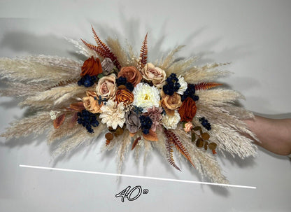 Wedding Bouquet Navy Blue Terracotta Boho Bridal Rust Weddin Burnt Orange Brown Cinnamon Decor Artificial Flower Pampas Grass Fall
