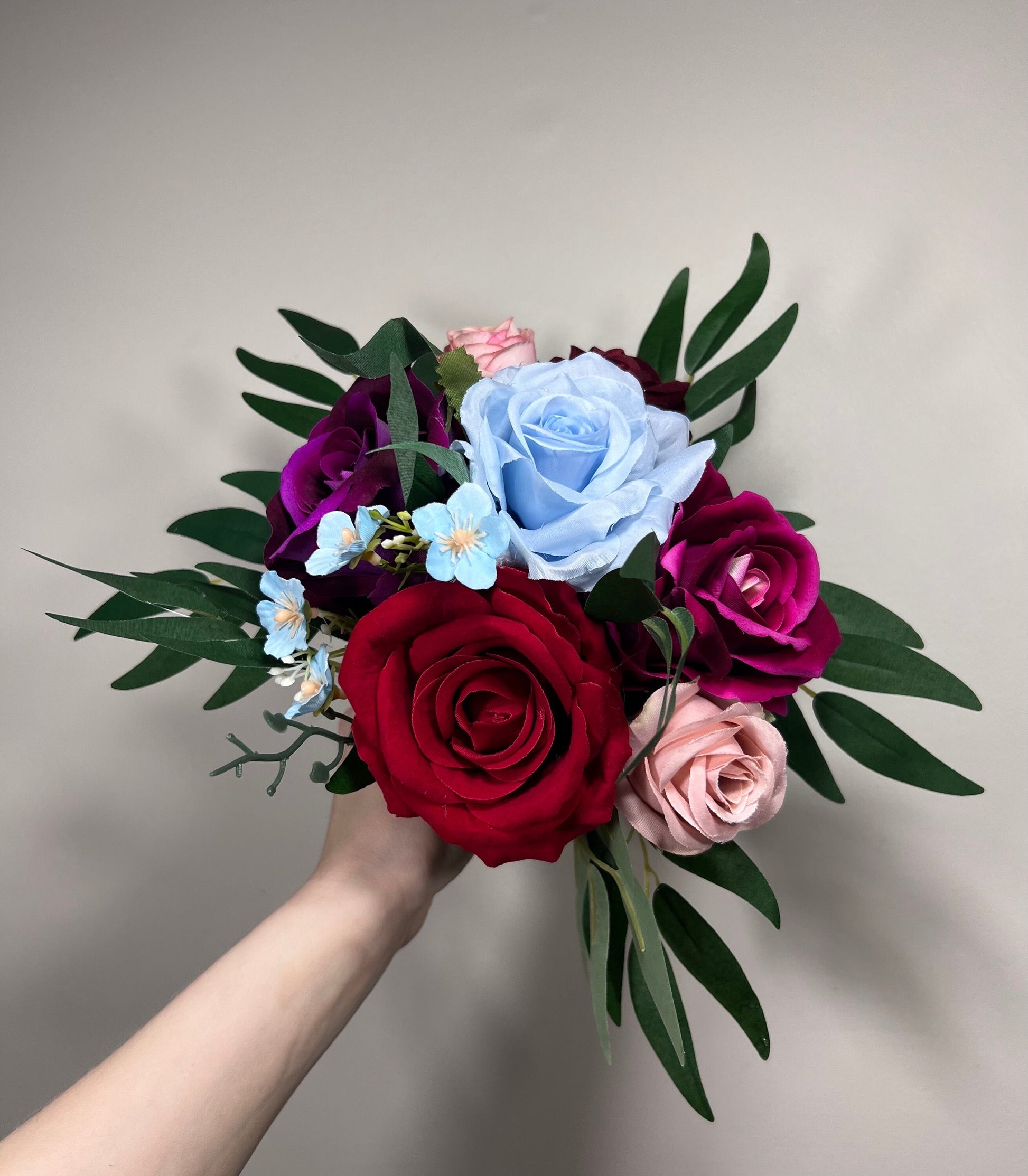 Wedding Bouquet Jewel Tone Red Bridal Wedding Dusty Rose Bridesmaids Bouquet Pink Blue Purple Dark Greenery Purple Burgundy