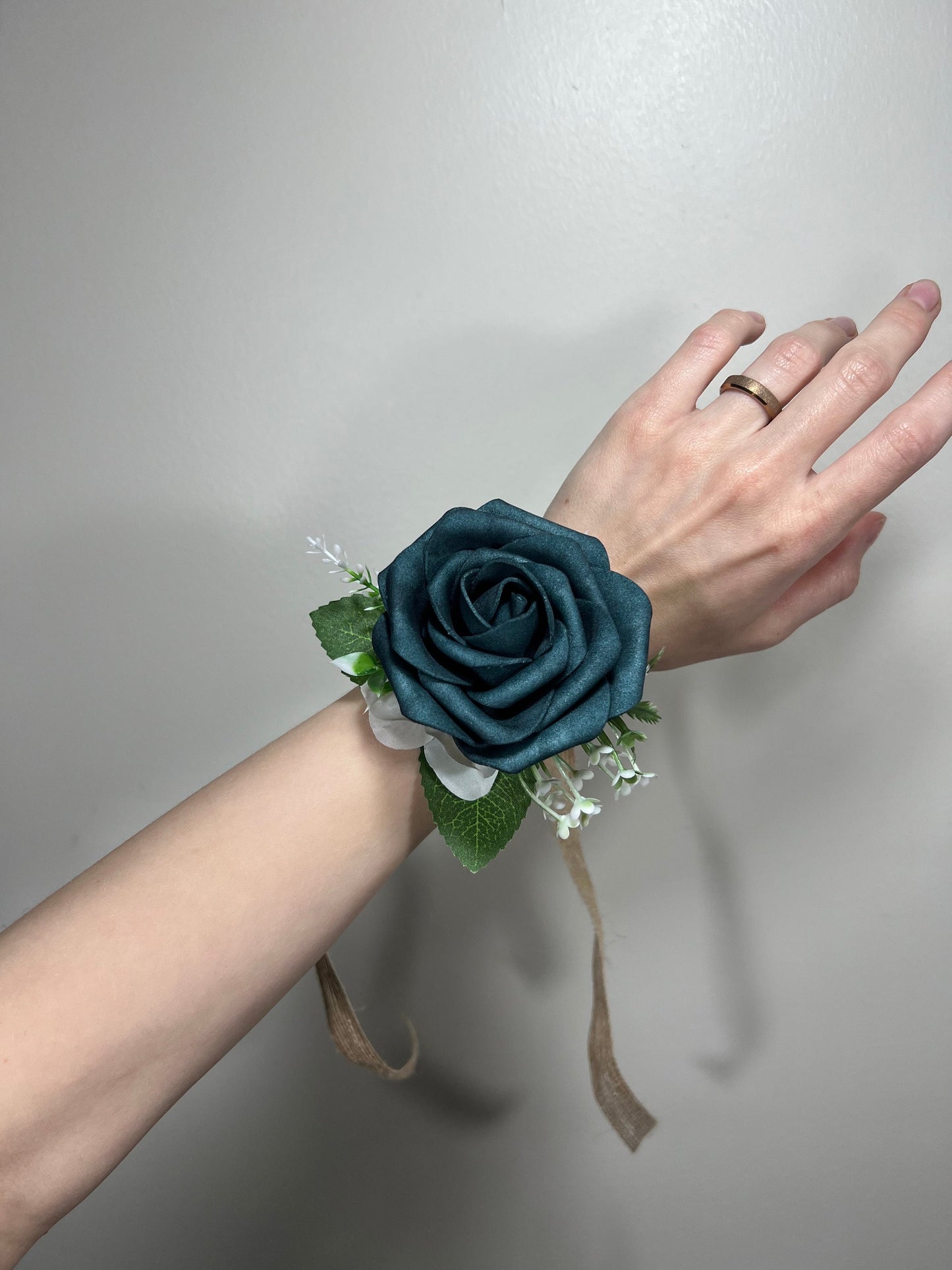Dark Teal Corsage Wedding Groom Teal Corsage Mom Corsage Deep Teal Boutonniere Artificial Flowers