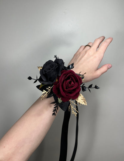 Wedding Black Corsage Burgundy Wedding Gothic Wrist Corsage Bridesmaids Corsage Mom Black Corsage Burgundy Gold Accessories Reddit